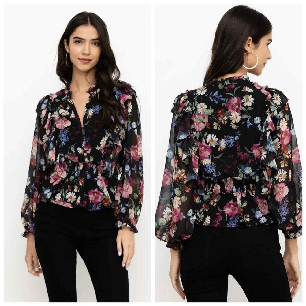 Yumi Kim Clover Peplum Floral Berkley Sunshine Long Sleeve Blouse Size S